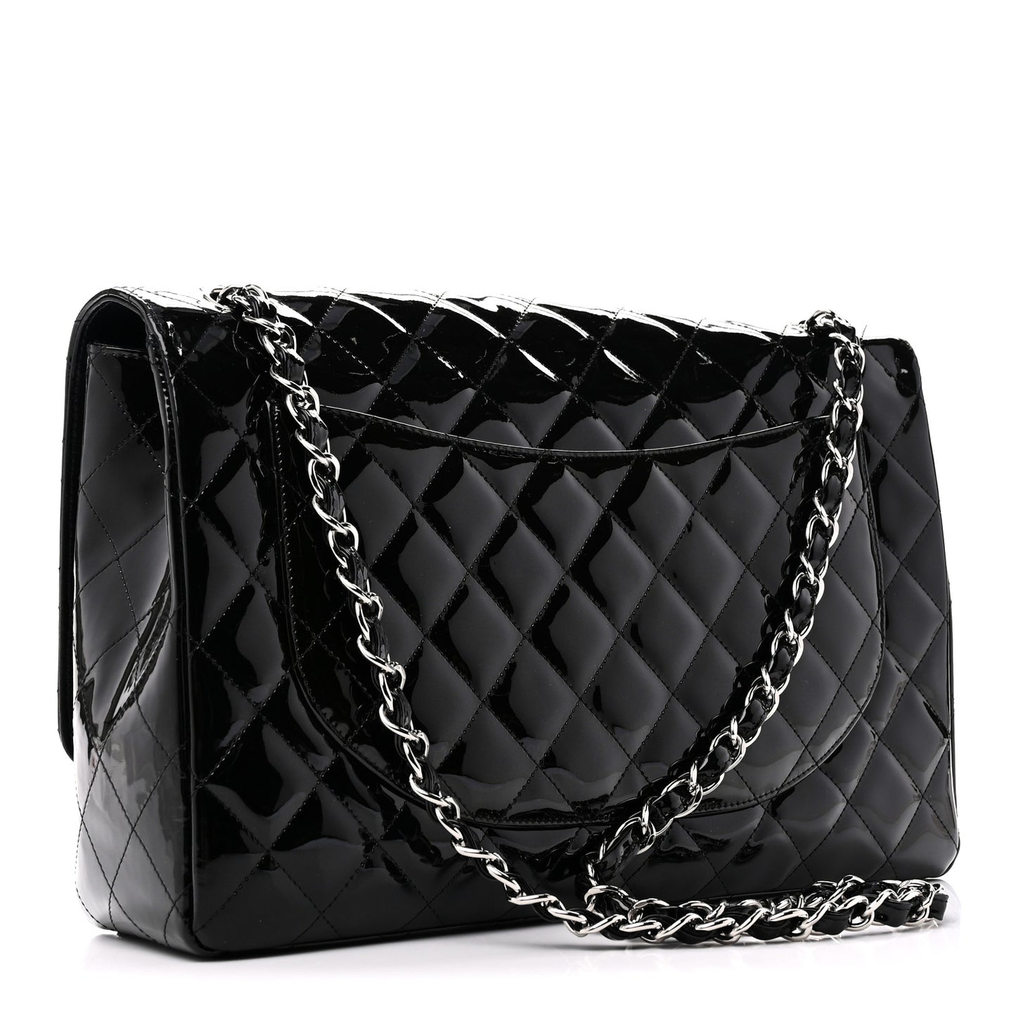 Patent Calfskin Sparkle Quilted Maxi Single Flap Black