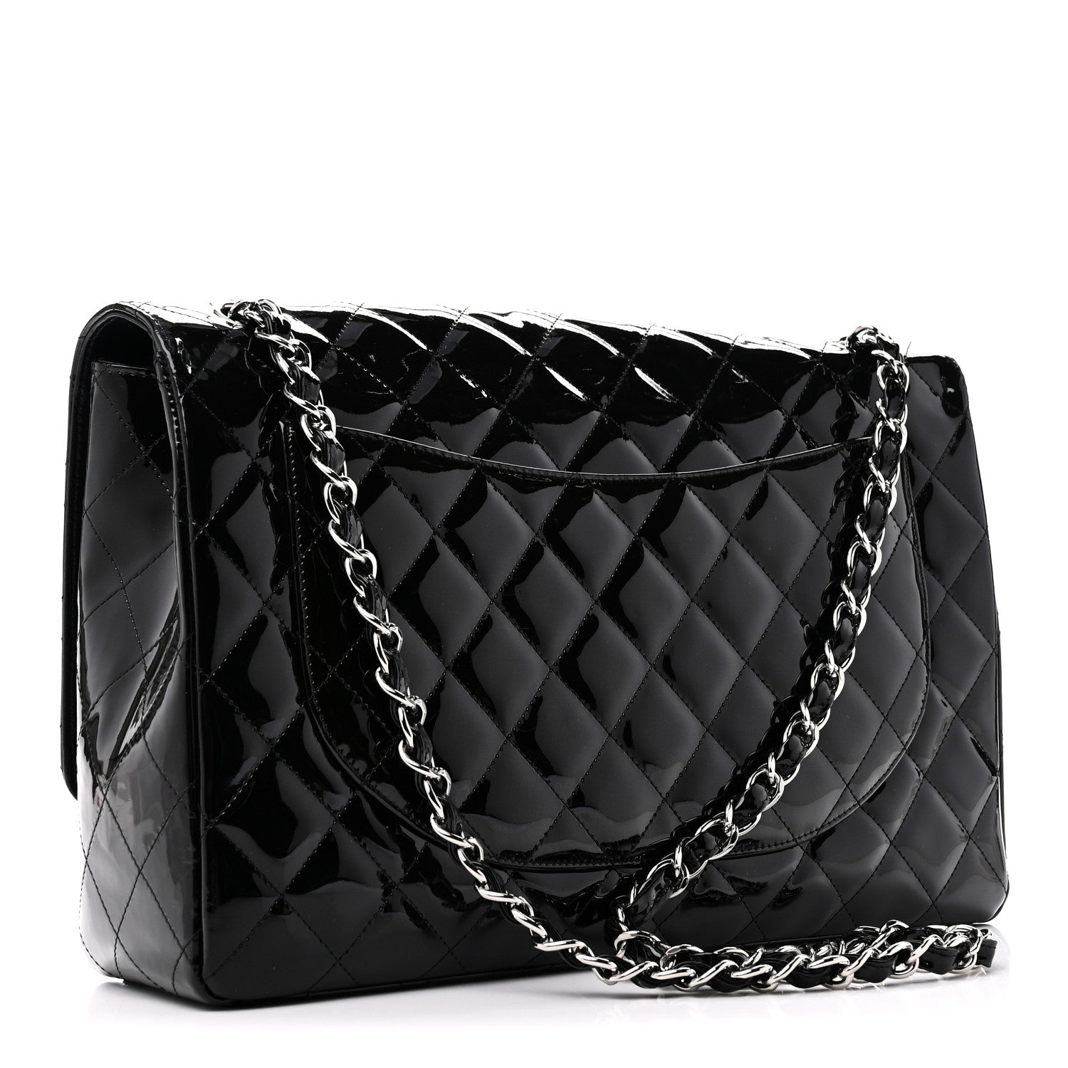 Chanel Patent Calfskin Sparkle Quilted Maxi Single Flap Black 3 of 10
