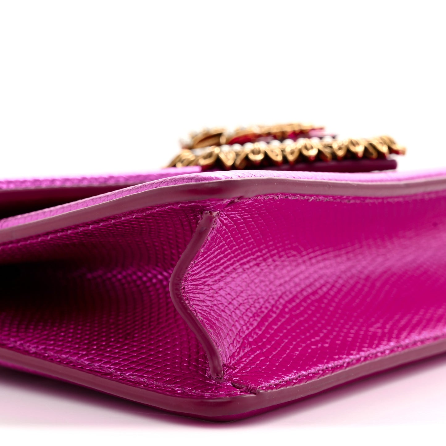 Glitter Metallic Lizard Small Devotion Top Handle Bag Fuchsia