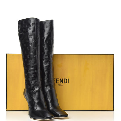 Fendi Vitello Karligraphy Embossed FFreedom Knee High Boots 38.5 Black 8 of 8