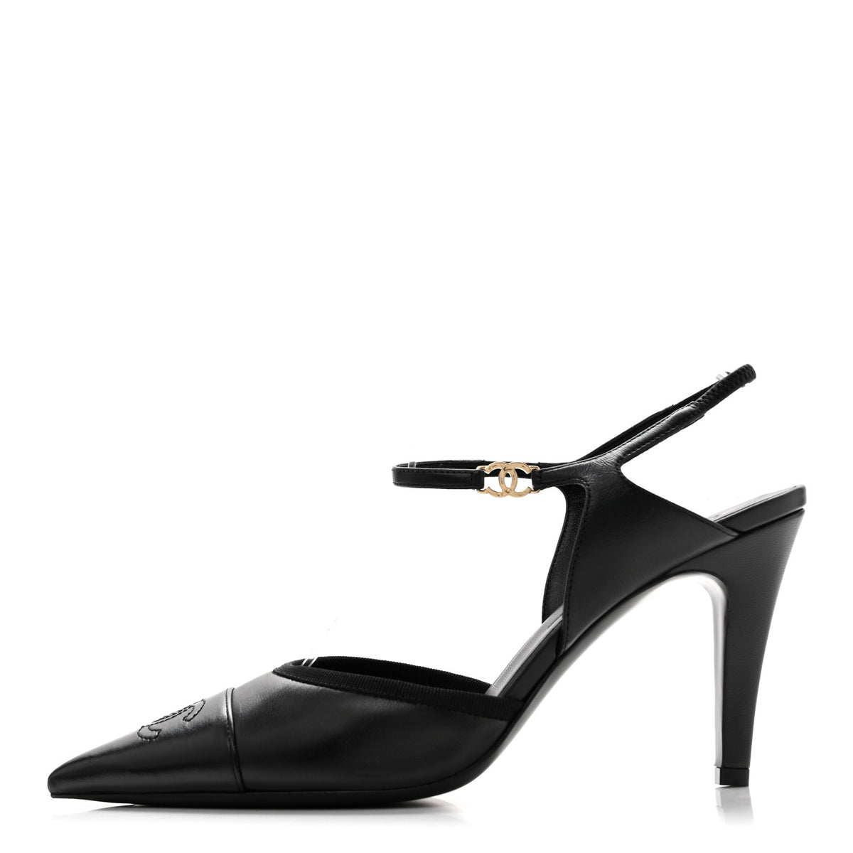 Chanel Lambskin Pointed Cap Toe CC Slingback Pumps 38 Black 1 of 12