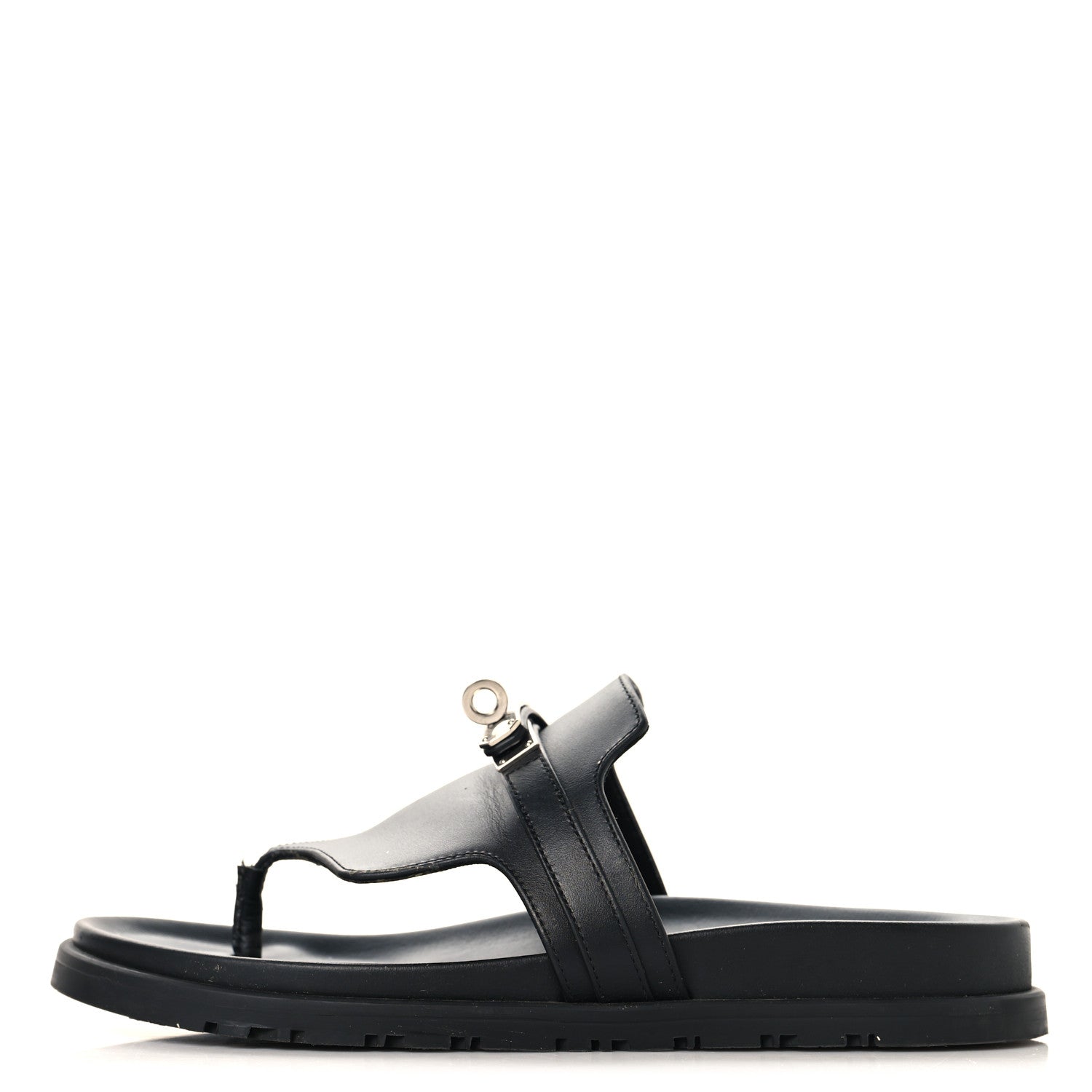 Hermes Calfskin Womens Empire Sandals 37.5 Black 1 of 10