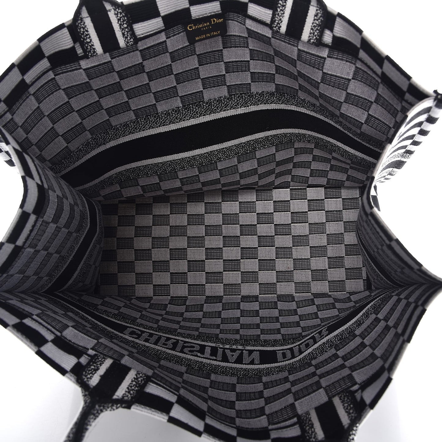 Canvas Embroidered Checkered Book Tote Black White