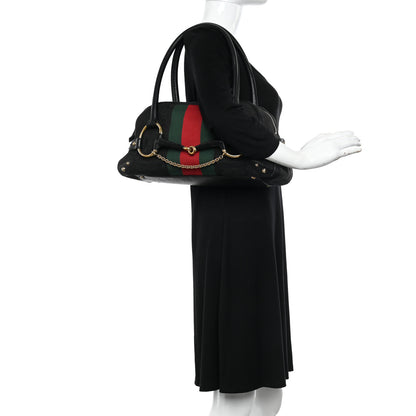 Gucci Monogram Web Large Horsebit Satchel Chain Black 2 of 13