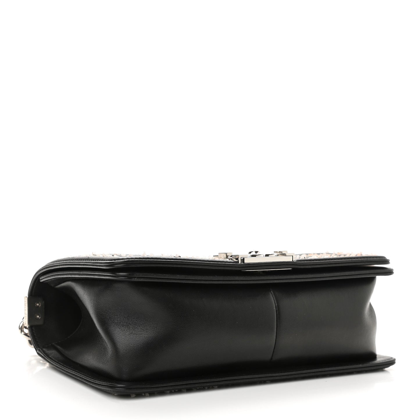 Calfskin Tweed Sequin Stitched Medium Boy Flap Black White