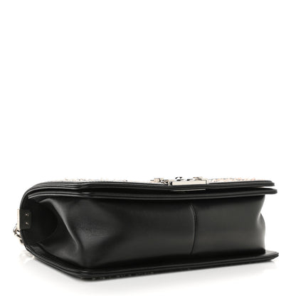 Chanel Calfskin Tweed Sequin Stitched Medium Boy Flap Black White 5 of 10