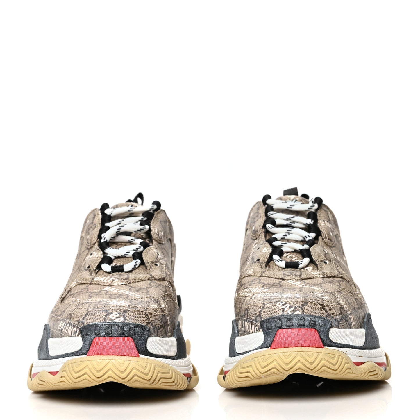 X GUCCI GG Supreme Monogram Allover Logo Mens Triple S Sneakers 41 Beige Ebony Mystic White