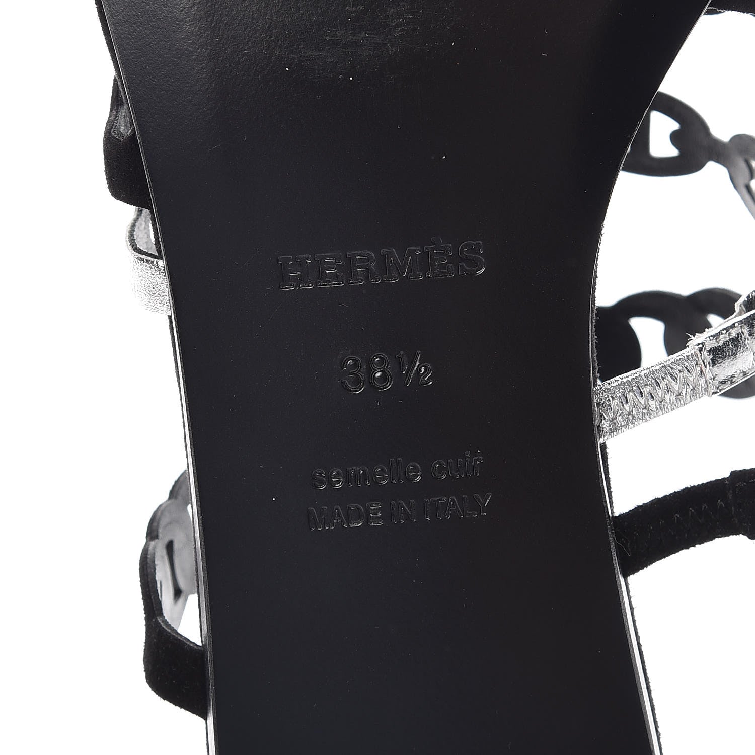 Hermes Metallic Nappa Suede Goatskin Nude Sandals 38.5 Argent Black 7 of 8