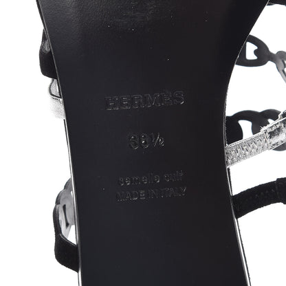 Hermes Metallic Nappa Suede Goatskin Nude Sandals 38.5 Argent Black 7 of 8
