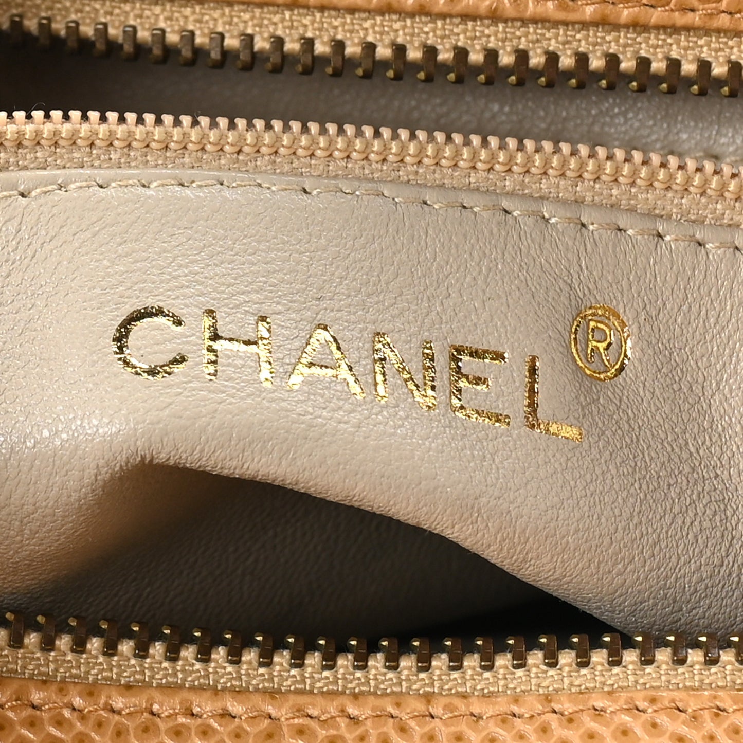 Caviar Chevron Tassel Tote Beige