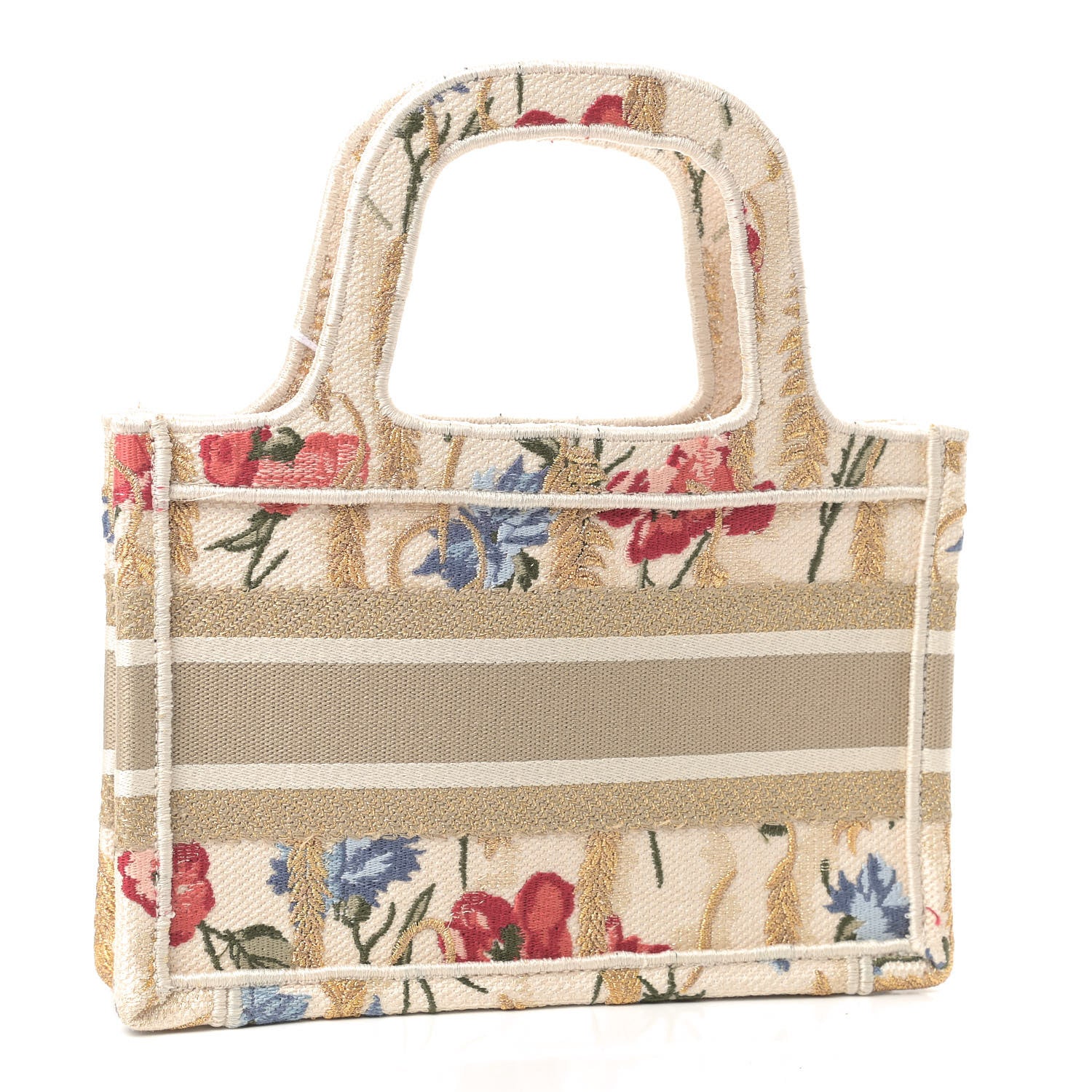 Christian Dior Canvas Embroidered Hibiscus Printed Mini Book Tote Beige Multicolor 3 of 9