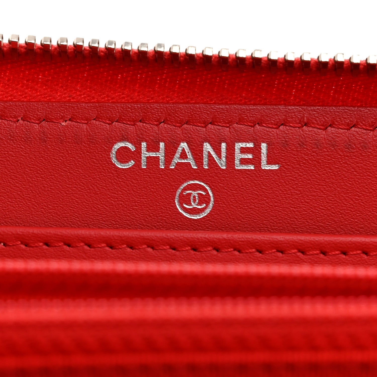 Chanel Patent Quilted Double Stitched Zip Around Wallet Red 6 of 9