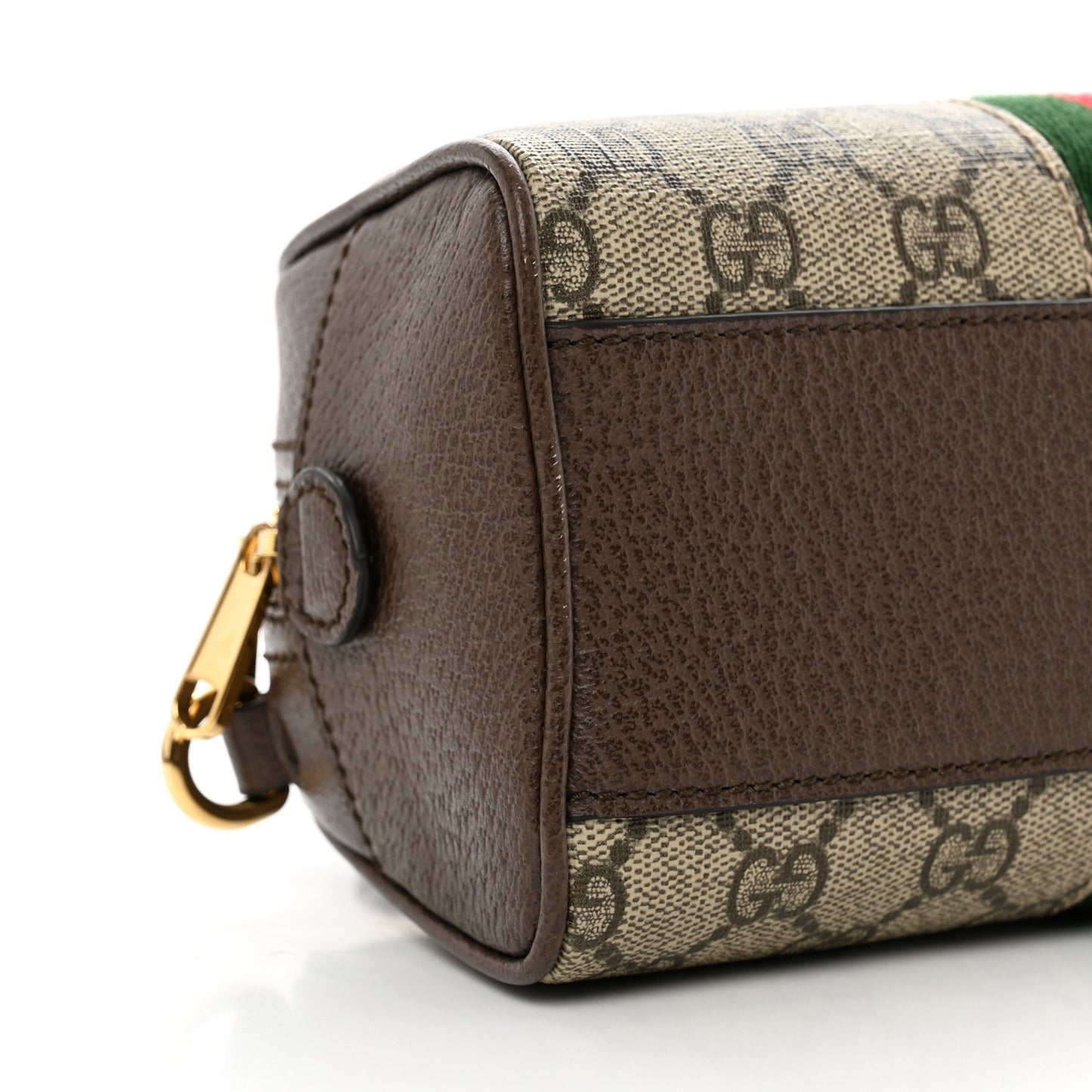 GG Supreme Monogram Textured Dollar Calfskin Web Mini Ophidia Top Handle Bowler Bag Beige Ebony New Acero