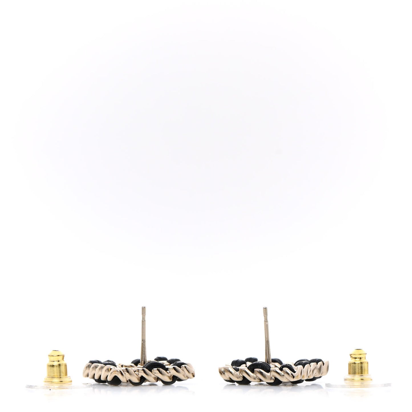 Crystal Lambskin Chain Sergeant Chanel Stud Earrings Black Gold