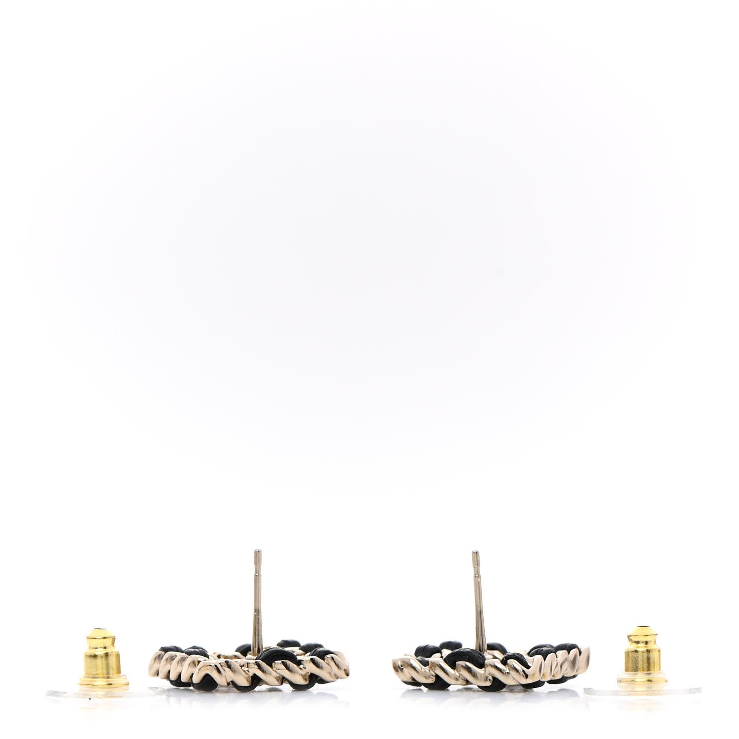 Chanel Crystal Lambskin Chain Sergeant Chanel Stud Earrings Black Gold 3 of 5
