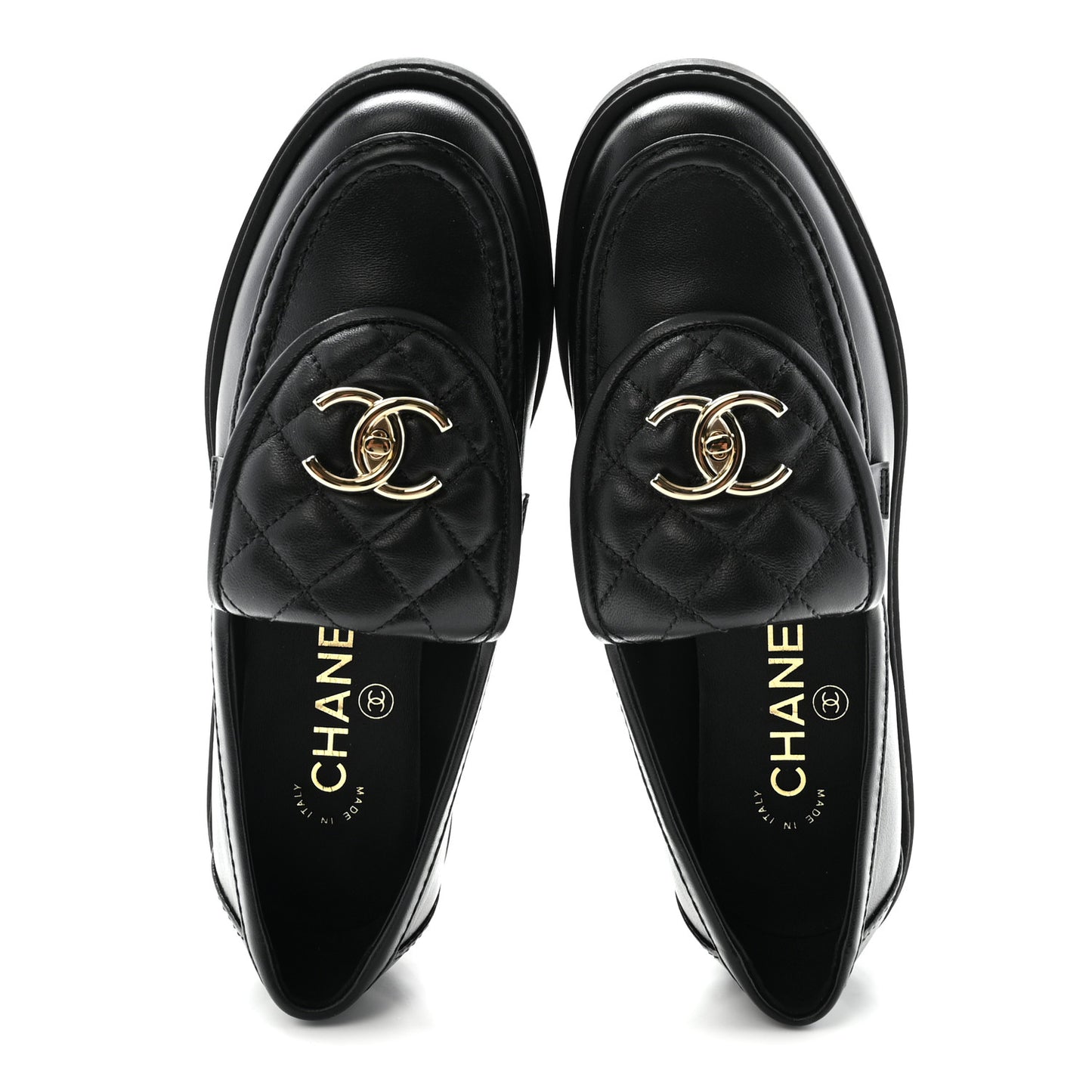 Lambskin Quilted CC Turnlock Loafers 35 Black