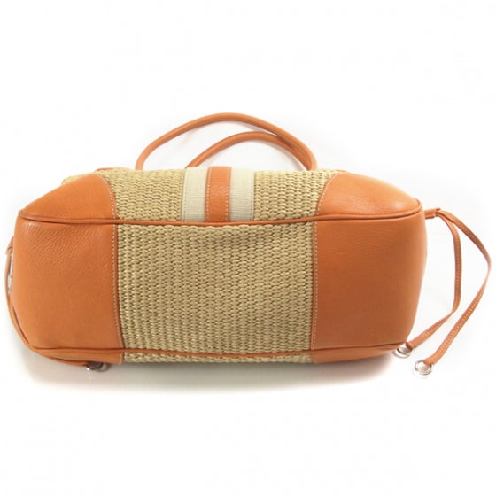 Prada Straw Leather Antic Easy Foldover Pushlock Satchel Orange 4 of 11