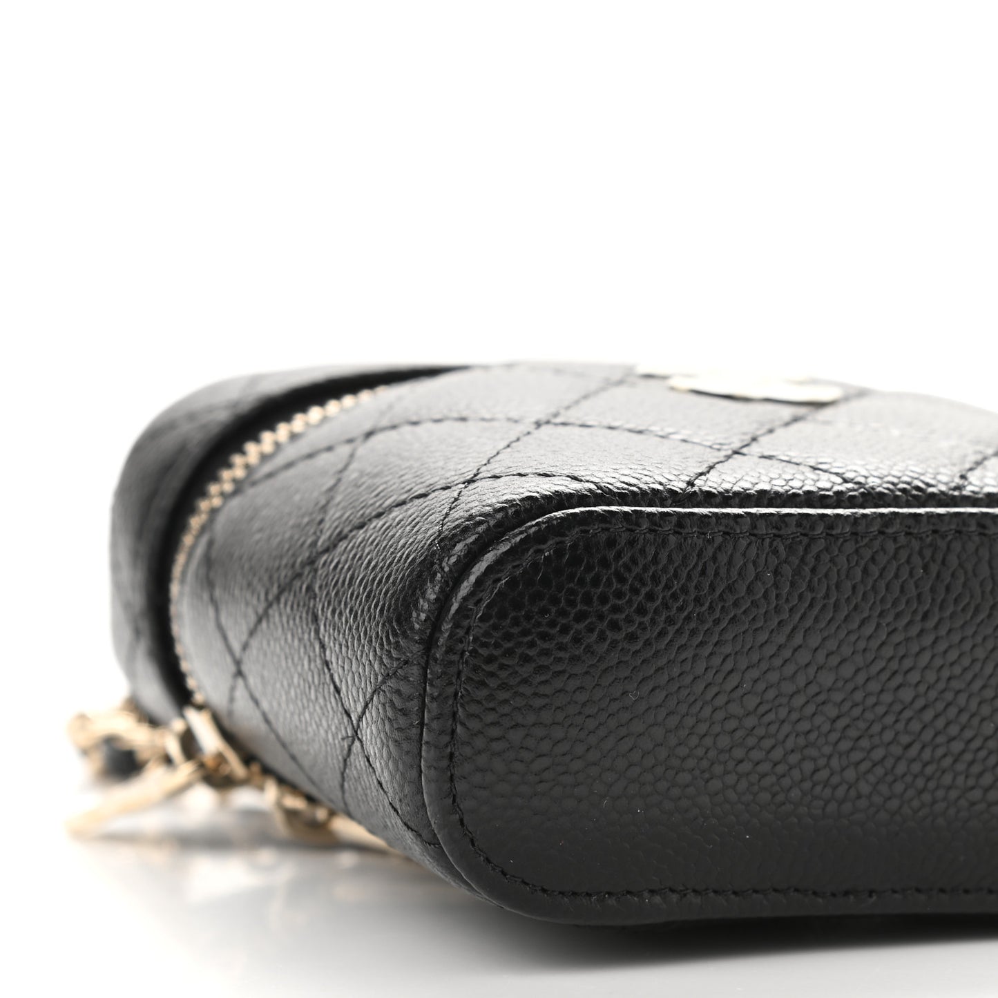 Caviar Quilted Small Handle With Care Vanity Case With Chain Black