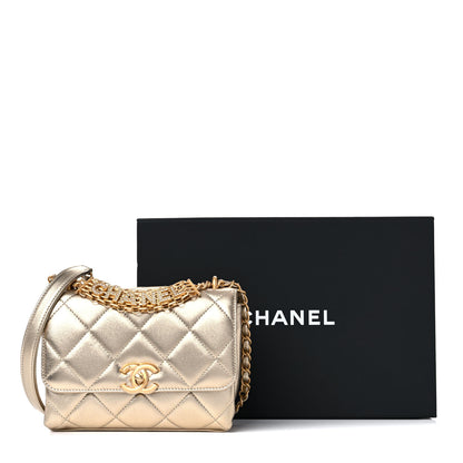 Chanel Metallic Lambskin Quilted Mini CC Crystal Logo Chain Flap Gold 10 of 10