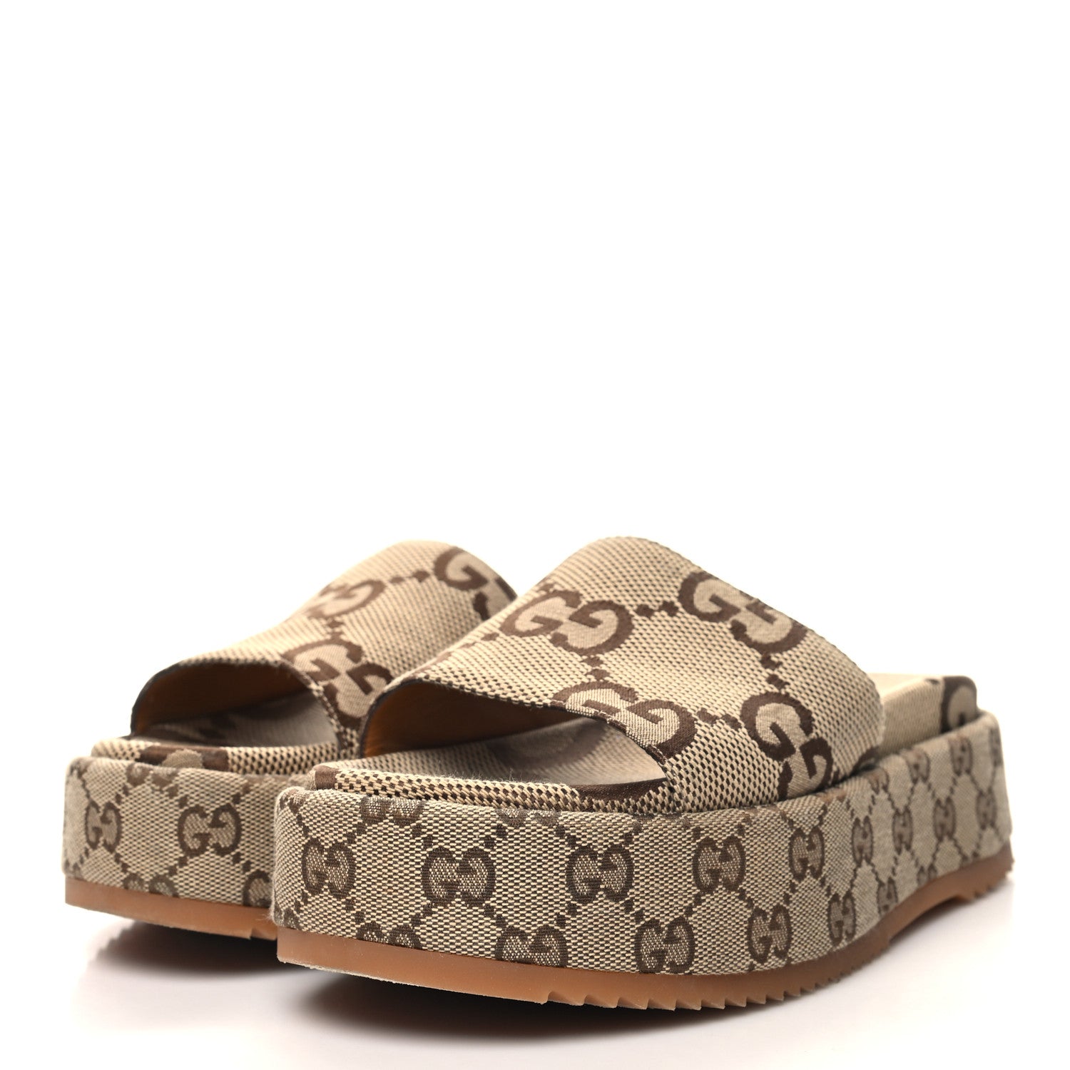 Gucci Monogram Jumbo GG Angelina Platform 55mm Slide Sandals 37.5 Beige 3 of 8