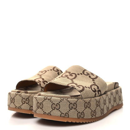 Gucci Monogram Jumbo GG Angelina Platform 55mm Slide Sandals 37.5 Beige 3 of 8
