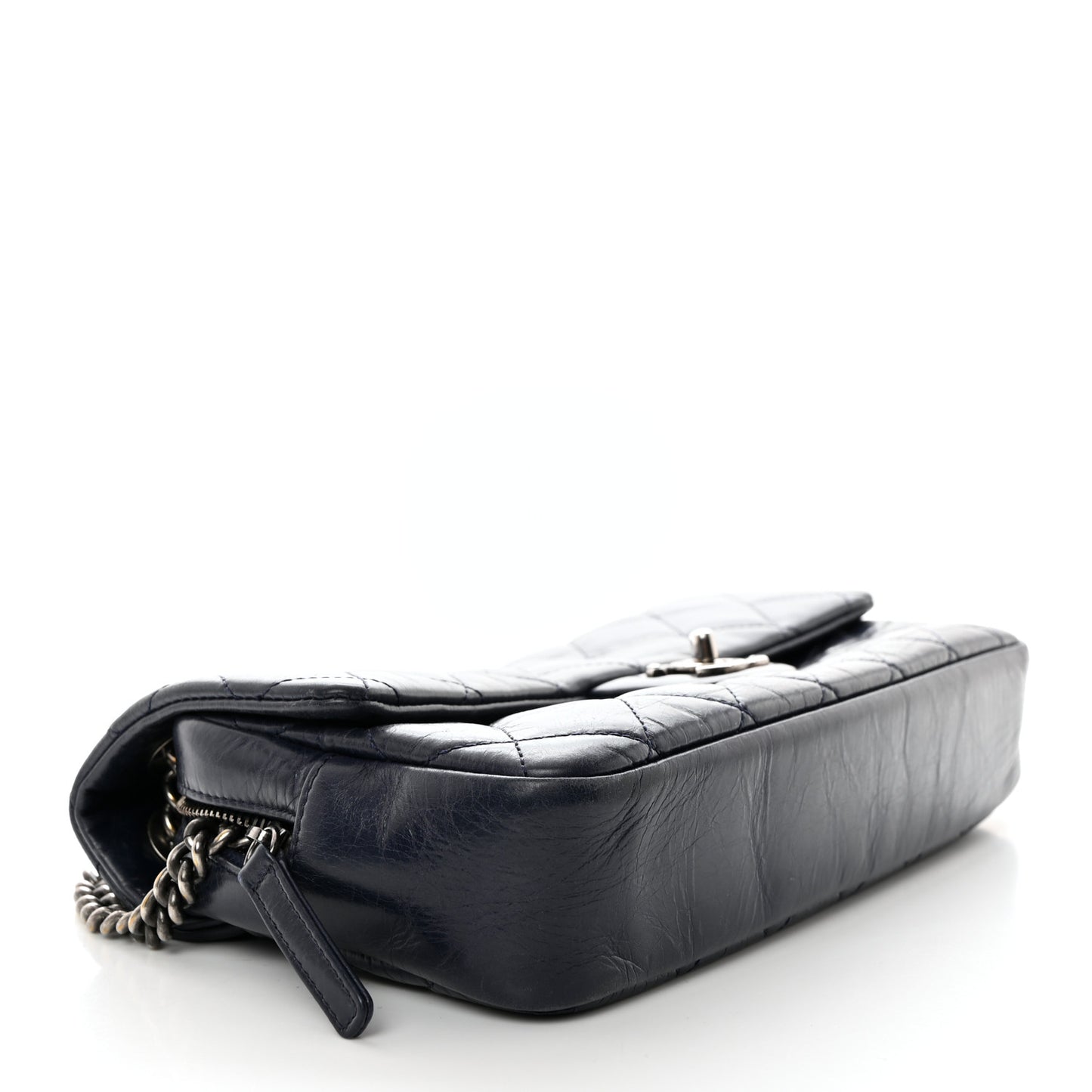 Glazed Calfskin Quilted Medium Duo Color Flap Blue