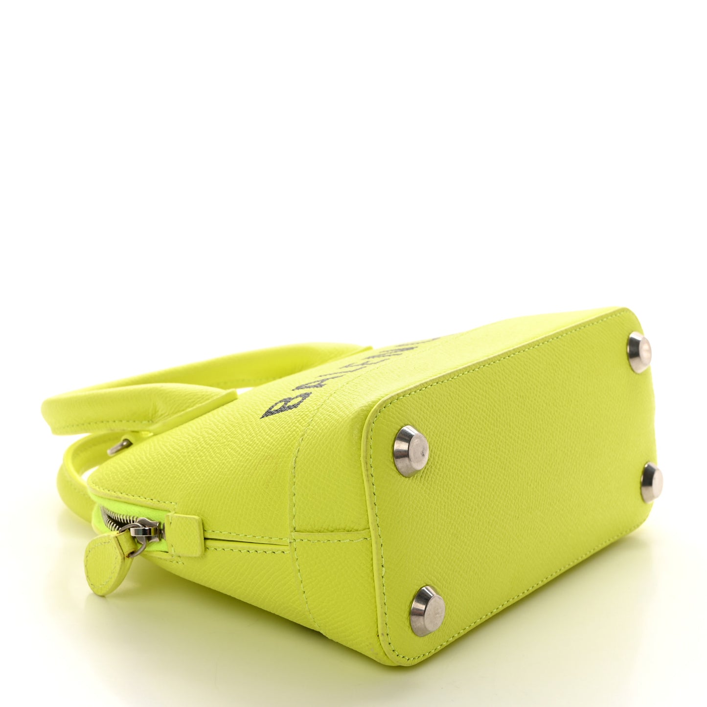 Signature Grained Calfskin Logo XXS Ville Top Handle Bag Acid Green Black