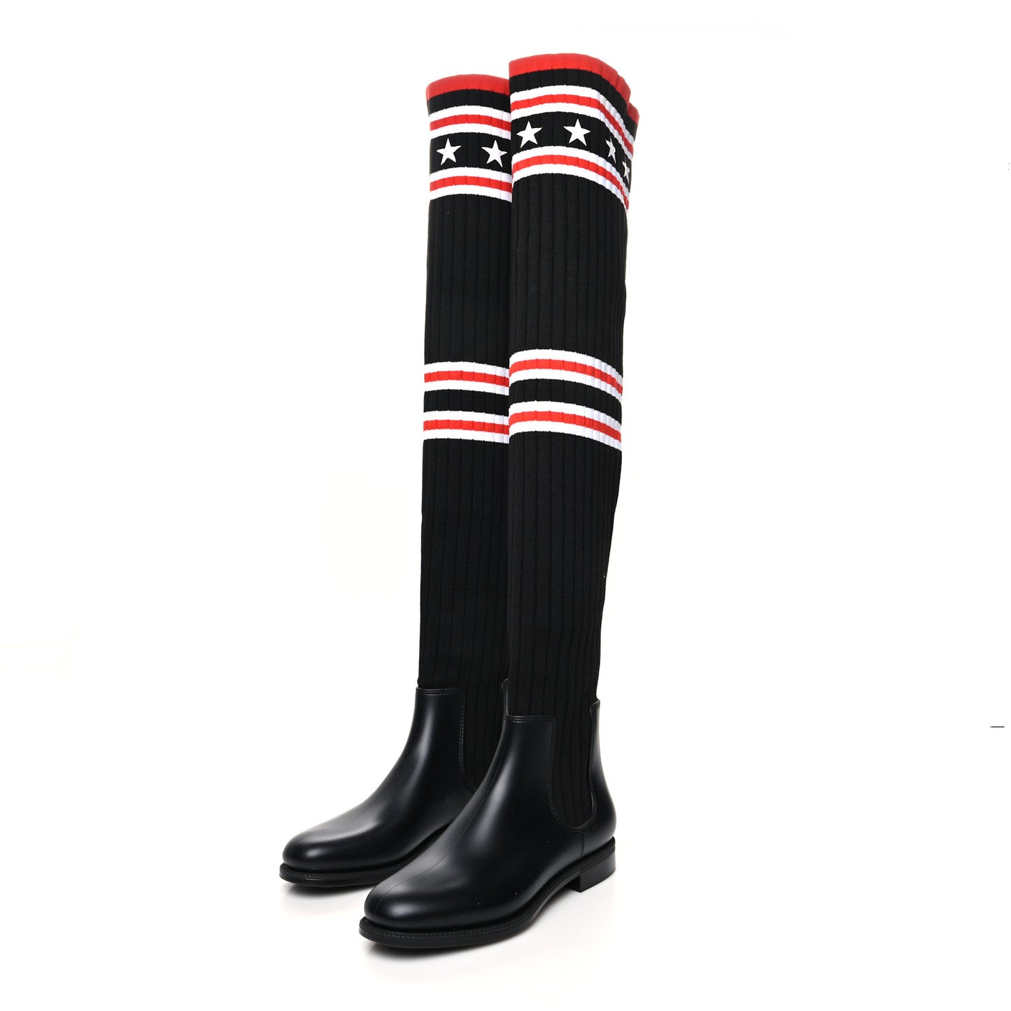 Knit Rubber Storm Over The Knee Boots 37 Black