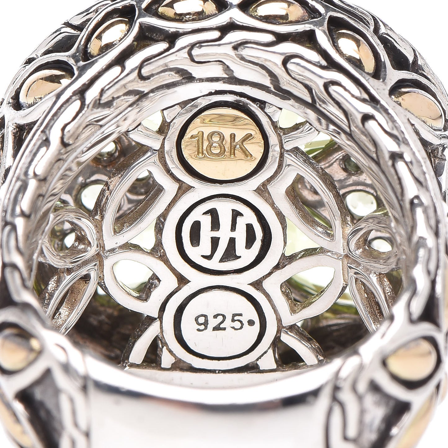 Sterling Silver 18K Yellow Gold Peridot Tsavorite Batu Kawung Ring 52 6