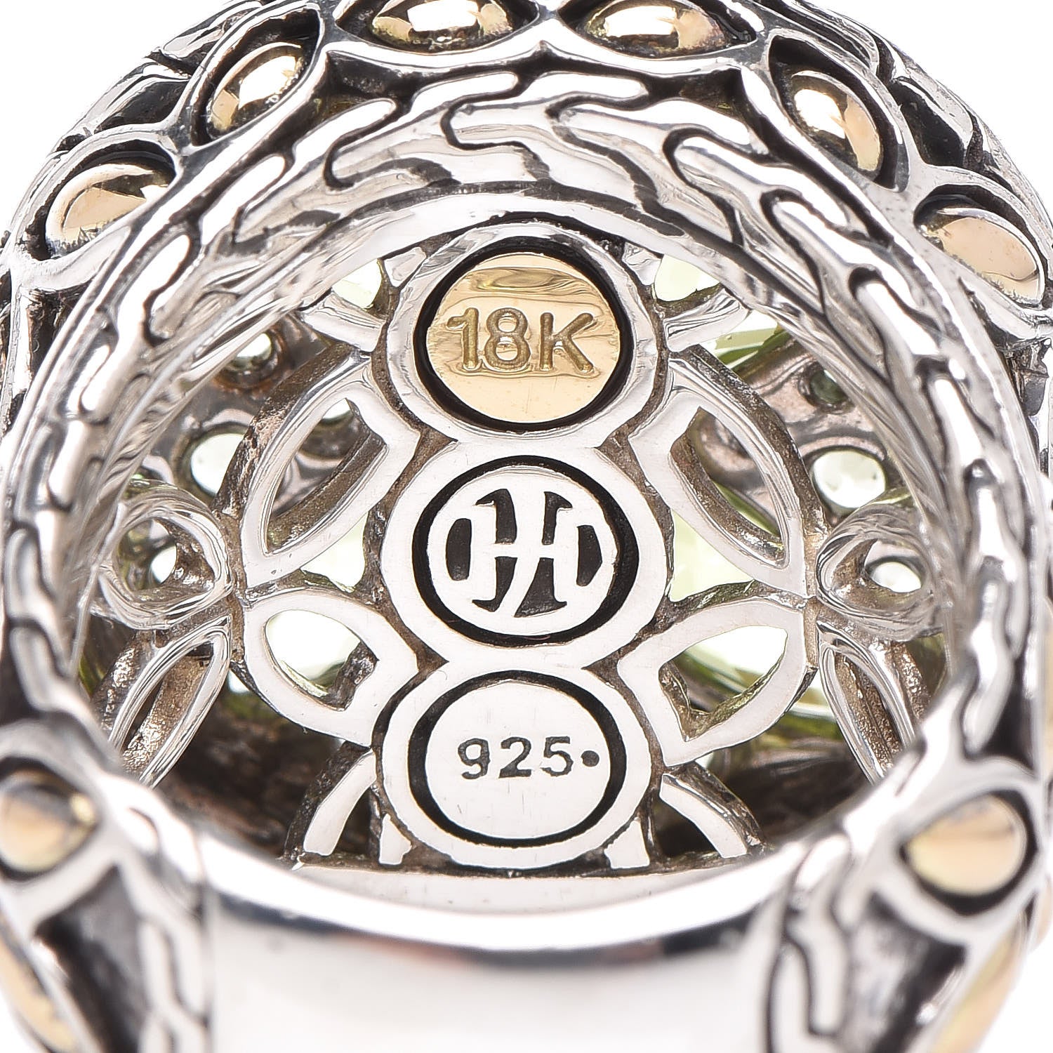 John Hardy Sterling Silver 18K Yellow Gold Peridot Tsavorite Batu Kawung Ring 52 6 5 of 5