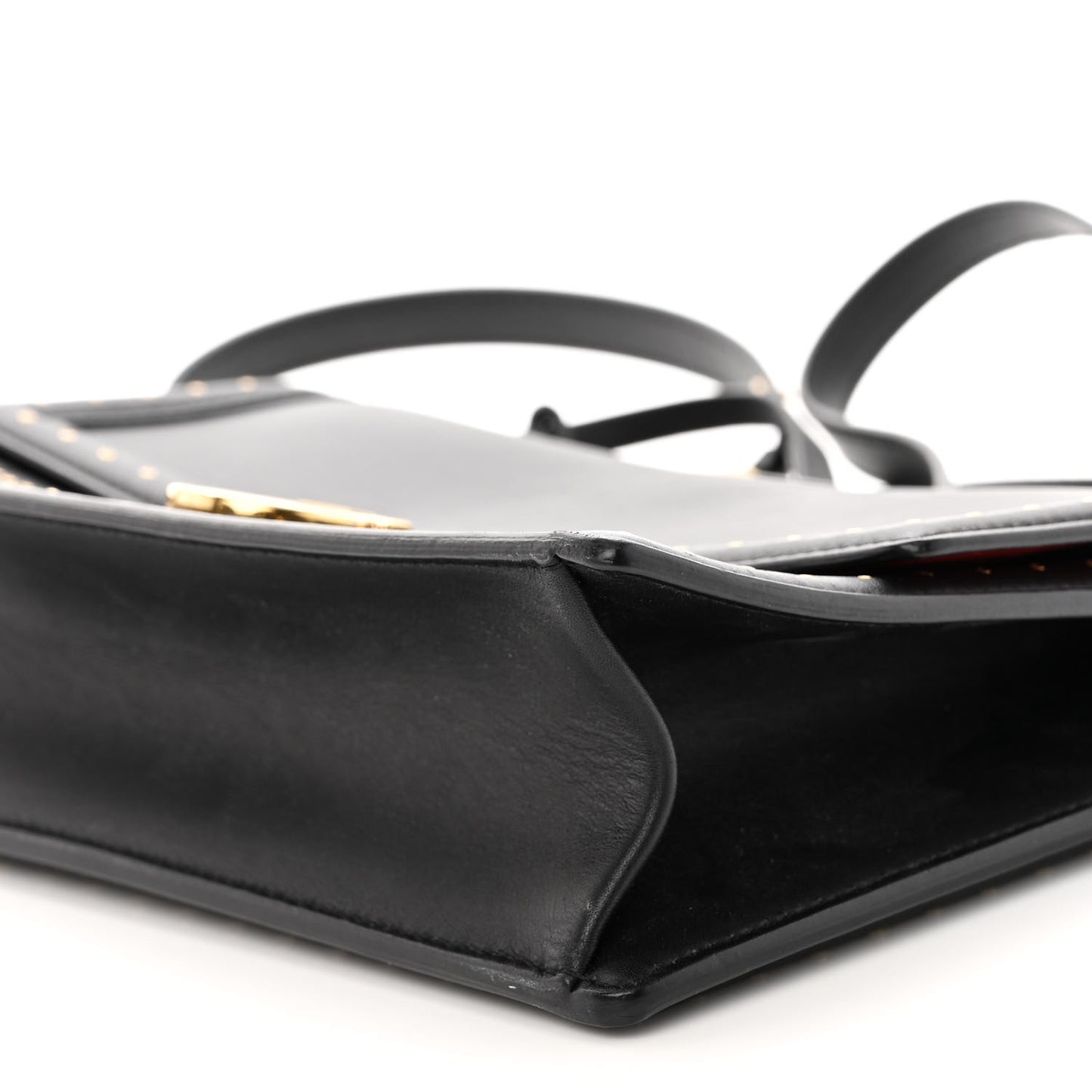 Smooth Calfskin Studded Aileen Gancio Lock Shoulder Bag Black