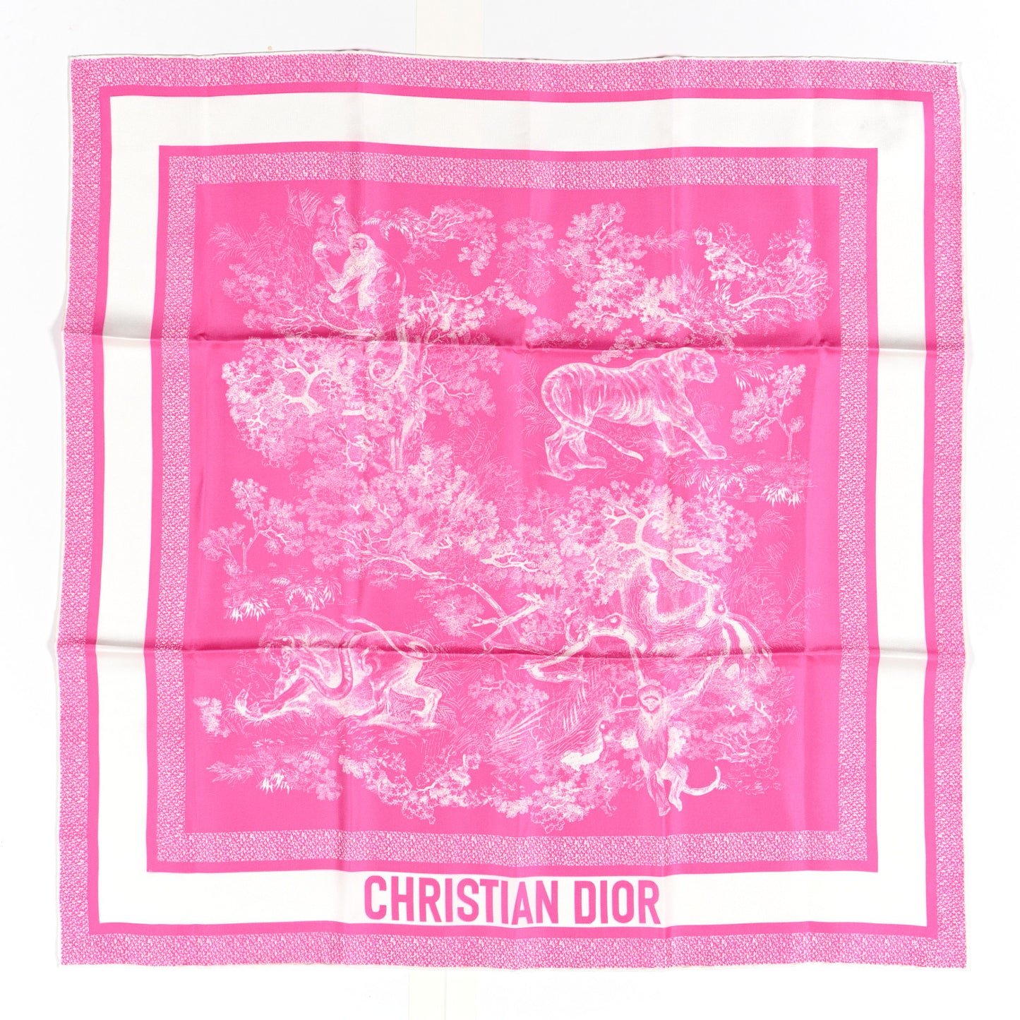 Silk Toile De Jouy Sauvage Square Scarf Fluorescent Pink