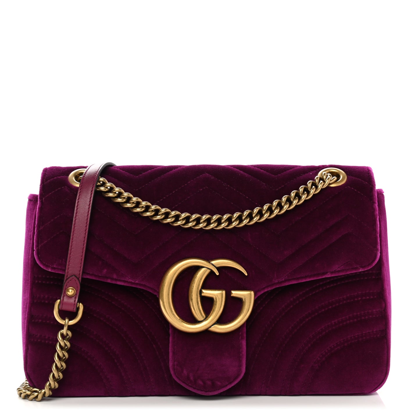 Velvet Matelasse Medium GG Marmont Shoulder Bag Fuchsia Violet Cyclamen