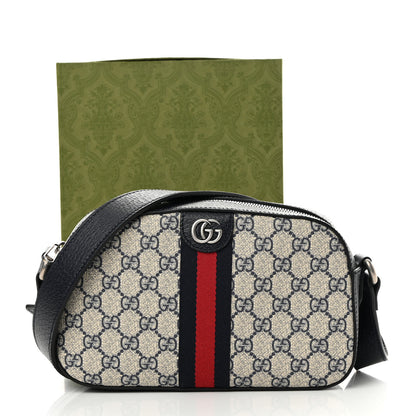 Gucci GG Supreme Monogram Textured Dollar Calfskin Web Small Ophidia Camera Bag Beige Blue 12 of 12