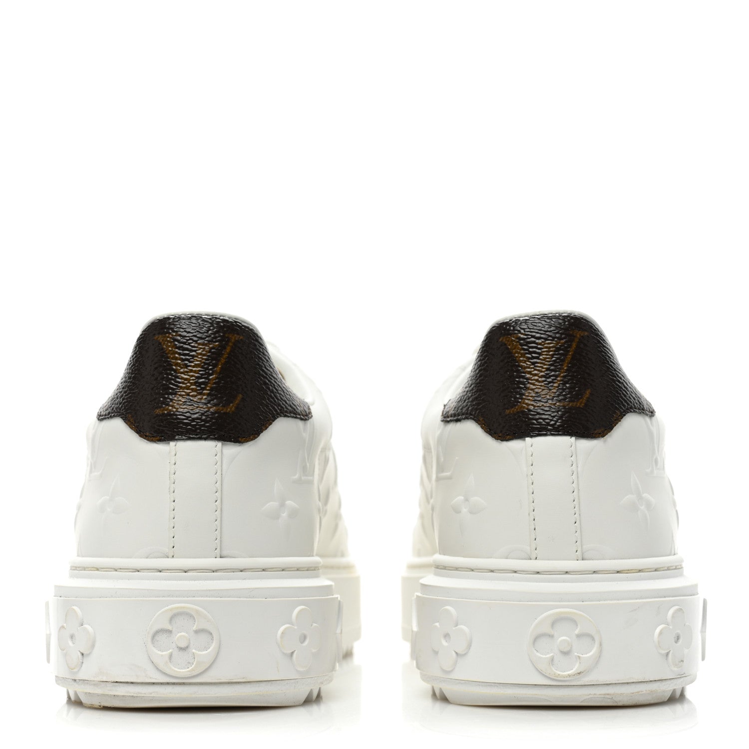 Louis Vuitton Lambskin Embossed Monogram Time Out Sneakers 37.5 White 4 of 10
