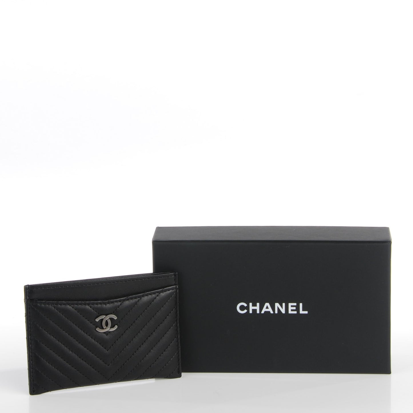 Lambskin Chevron Card Holder Black