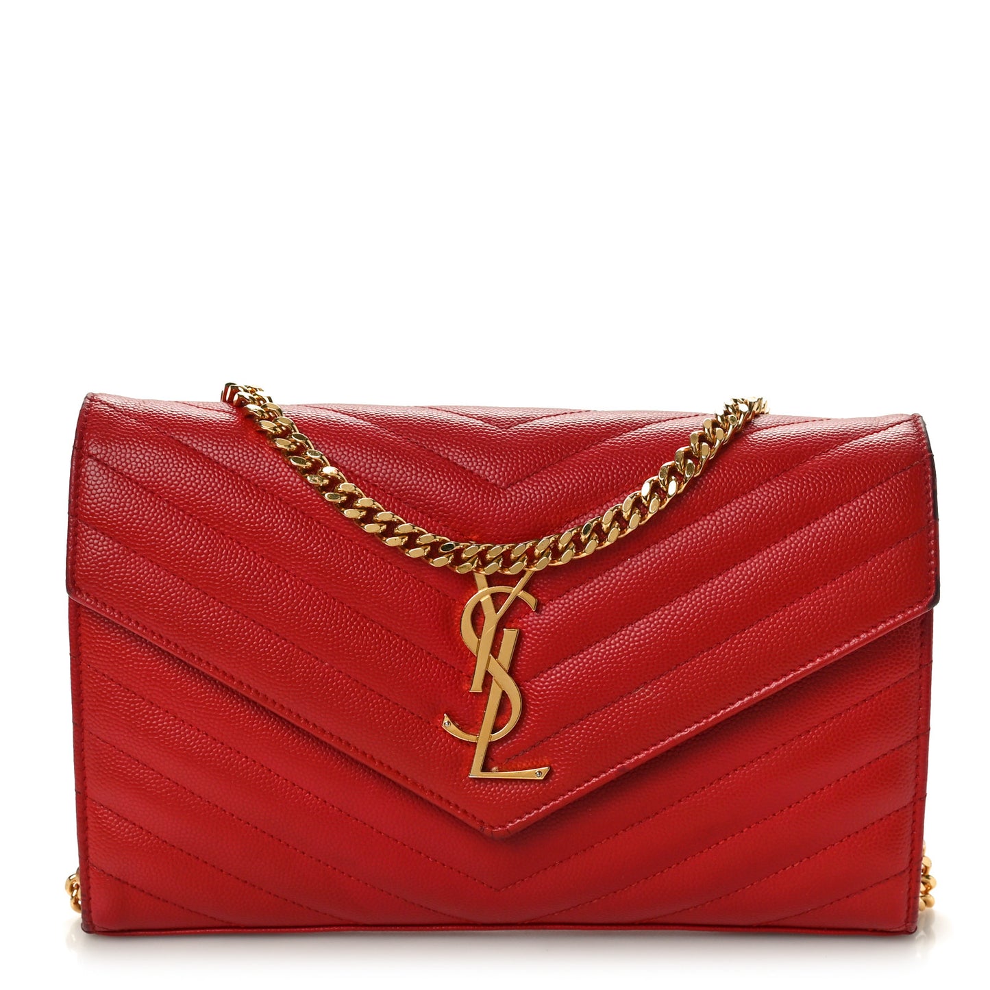 Grain De Poudre Matelasse Chevron Monogram Chain Wallet Red