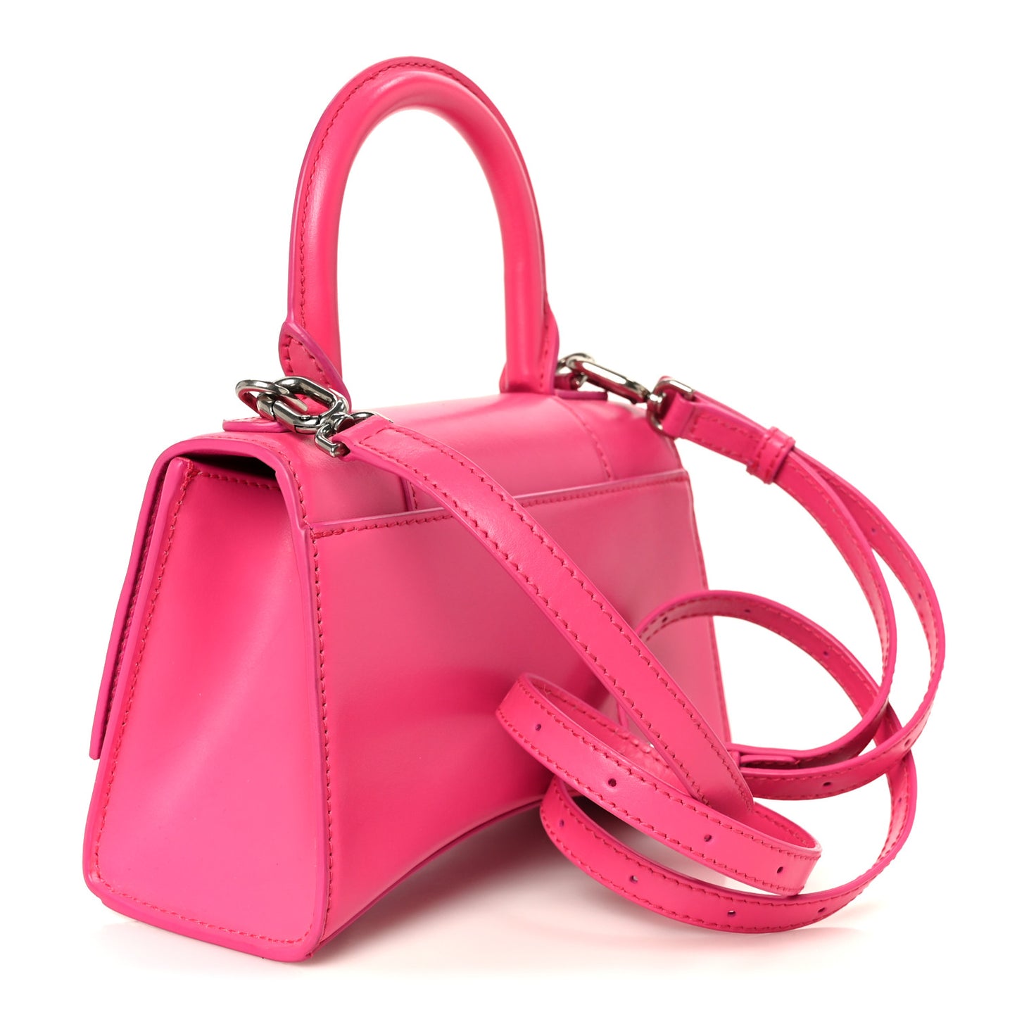 Shiny Box Calfskin Hourglass Top Handle Bag XS Acid Fuchsia
