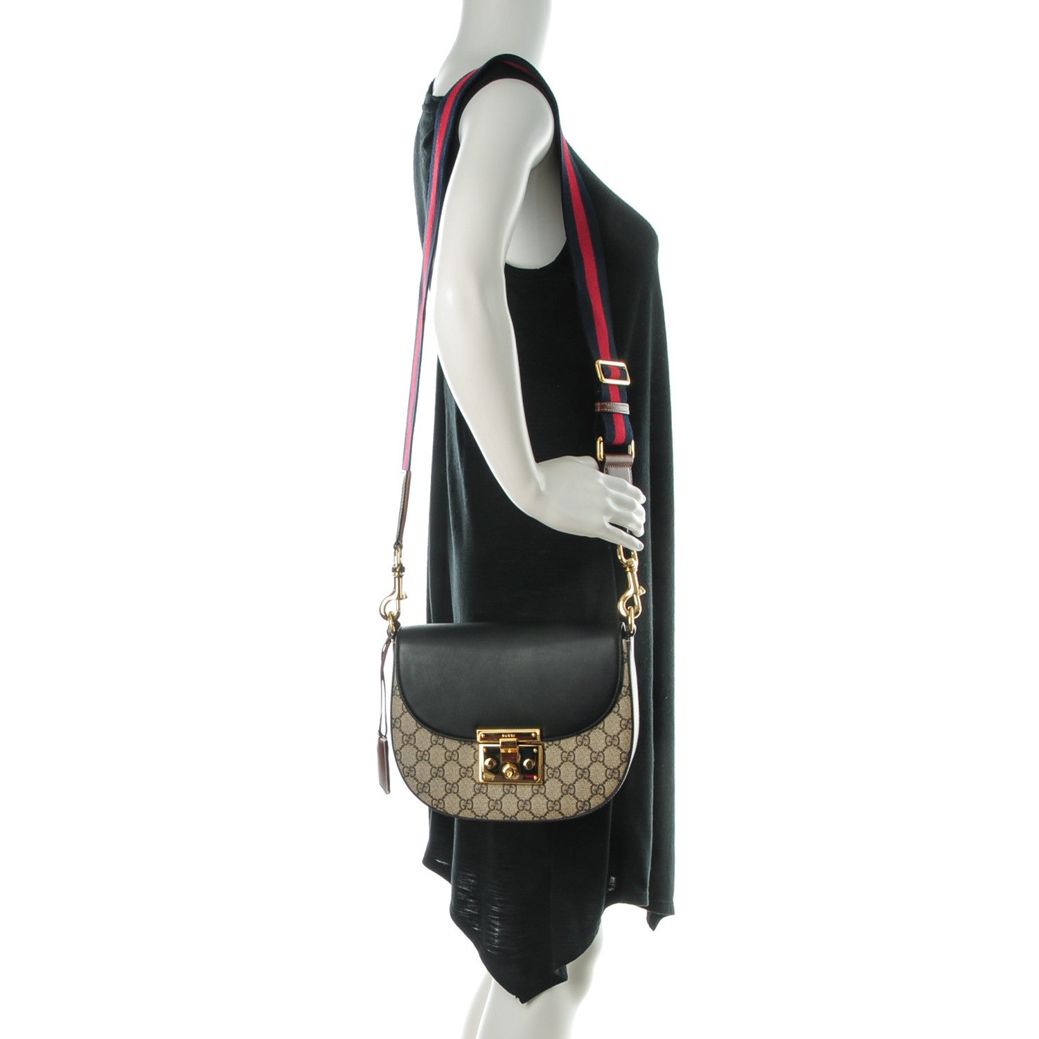 Gucci GG Supreme Monogram Web Medium Padlock Messenger Shoulder Bag Black 2 of 7