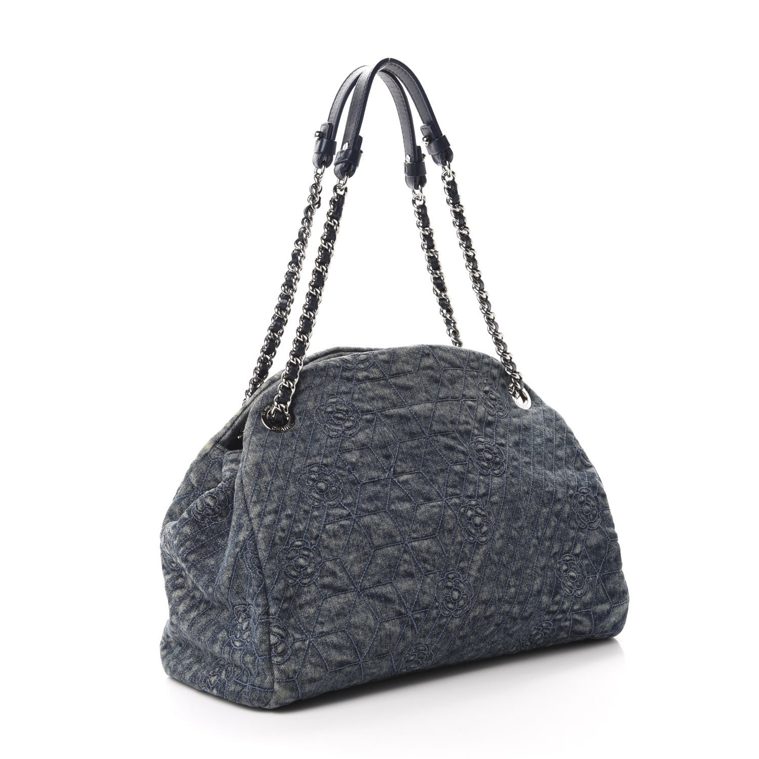 Chanel Denim Camellia Embroidered Large Just Mademoiselle Blue 3 of 10
