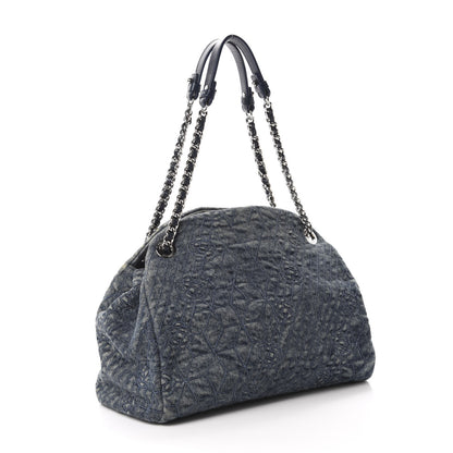Chanel Denim Camellia Embroidered Large Just Mademoiselle Blue 3 of 10
