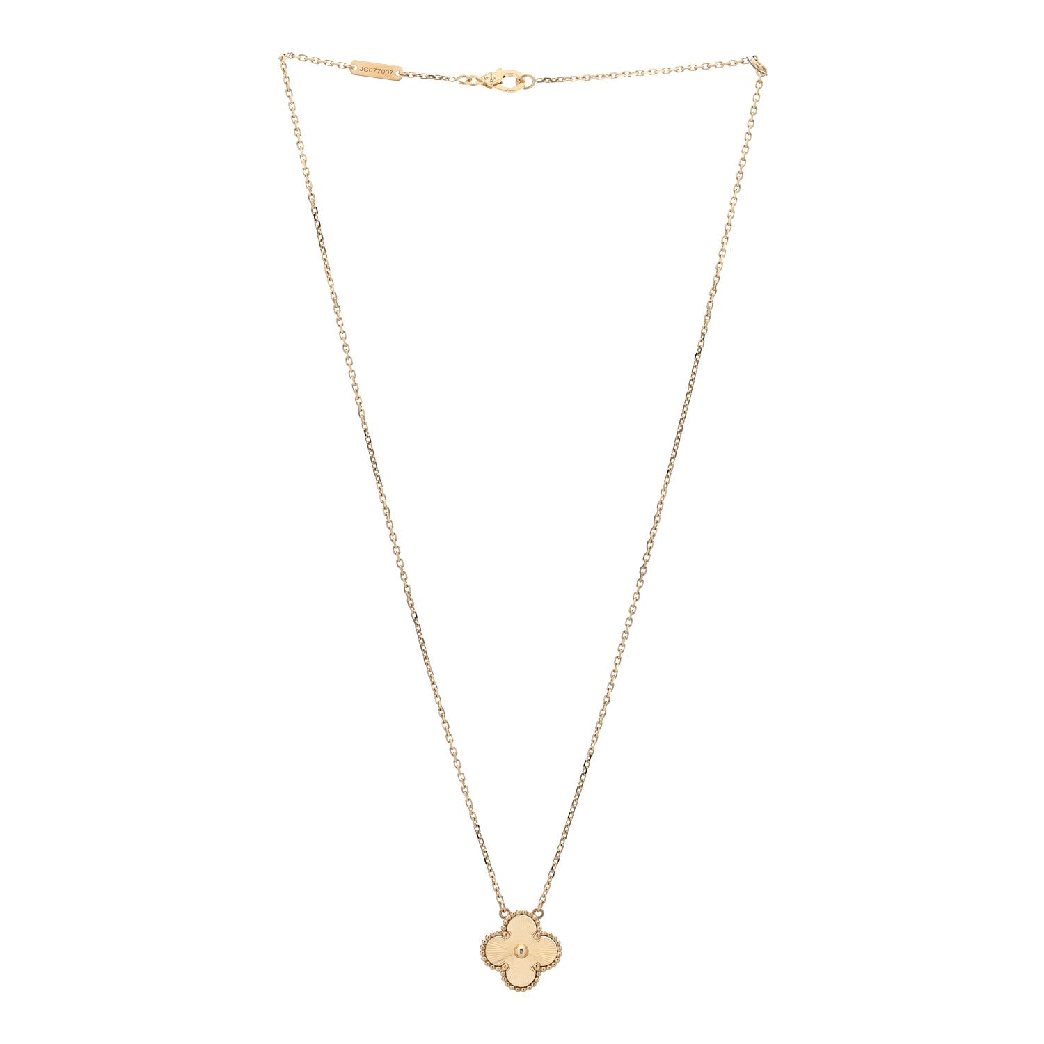 Van Cleef & Arpels 18K Yellow Gold Guilloche Vintage Alhambra Pendant Necklace 3 of 8