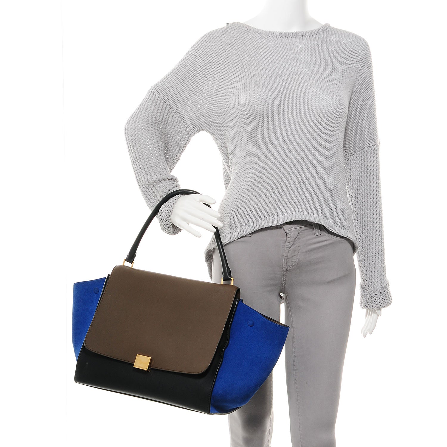 Celine Calfskin and Suede Large Trapeze Tri-Color Cobalt 2 of 7