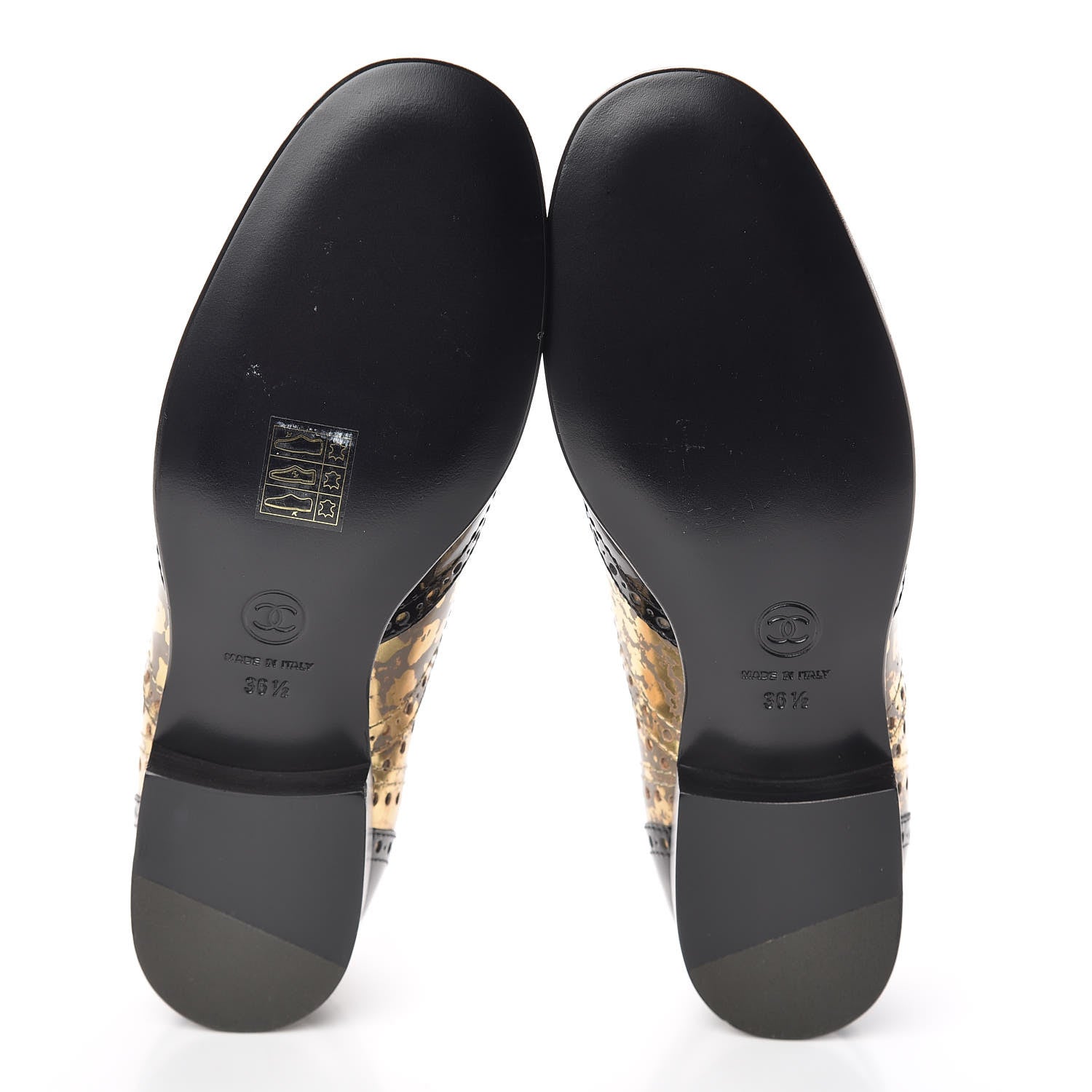 Chanel Patent Lace Up Oxfords 36.5 Gold Black 5 of 8