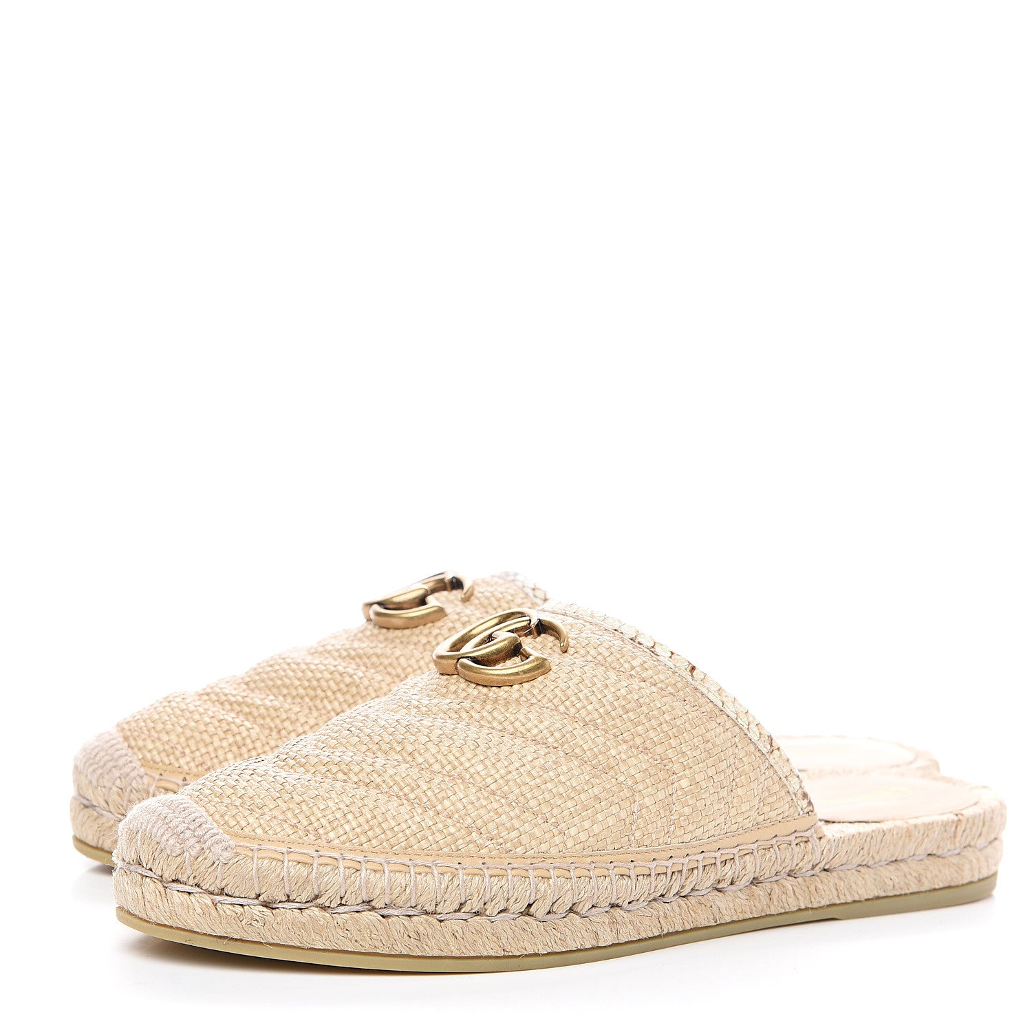 Gucci Straw Elaphe Matelasse GG Marmont Espadrille Slippers 38.5 Natural Cream Brown 3 of 9