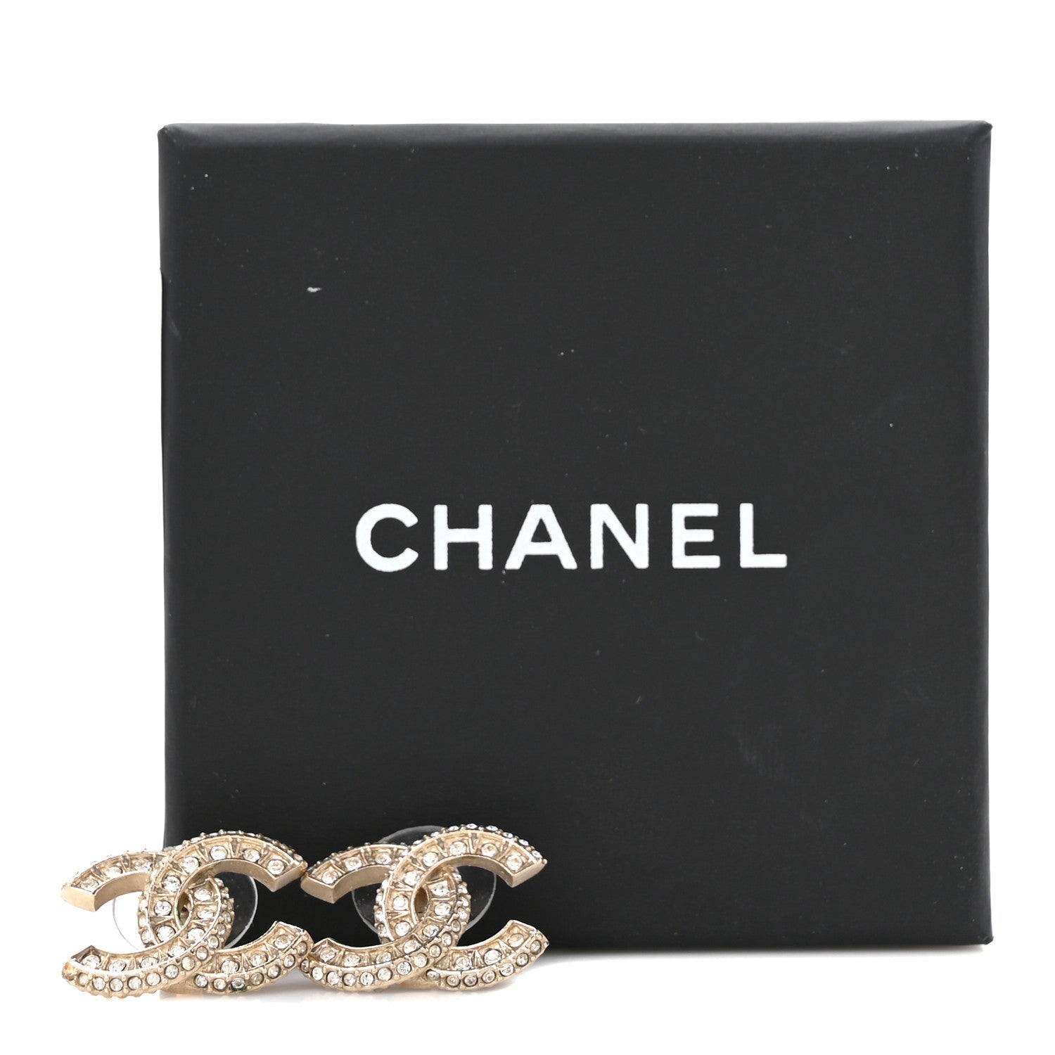 Chanel Crystal Timeless CC Earrings Light Gold 5 of 5
