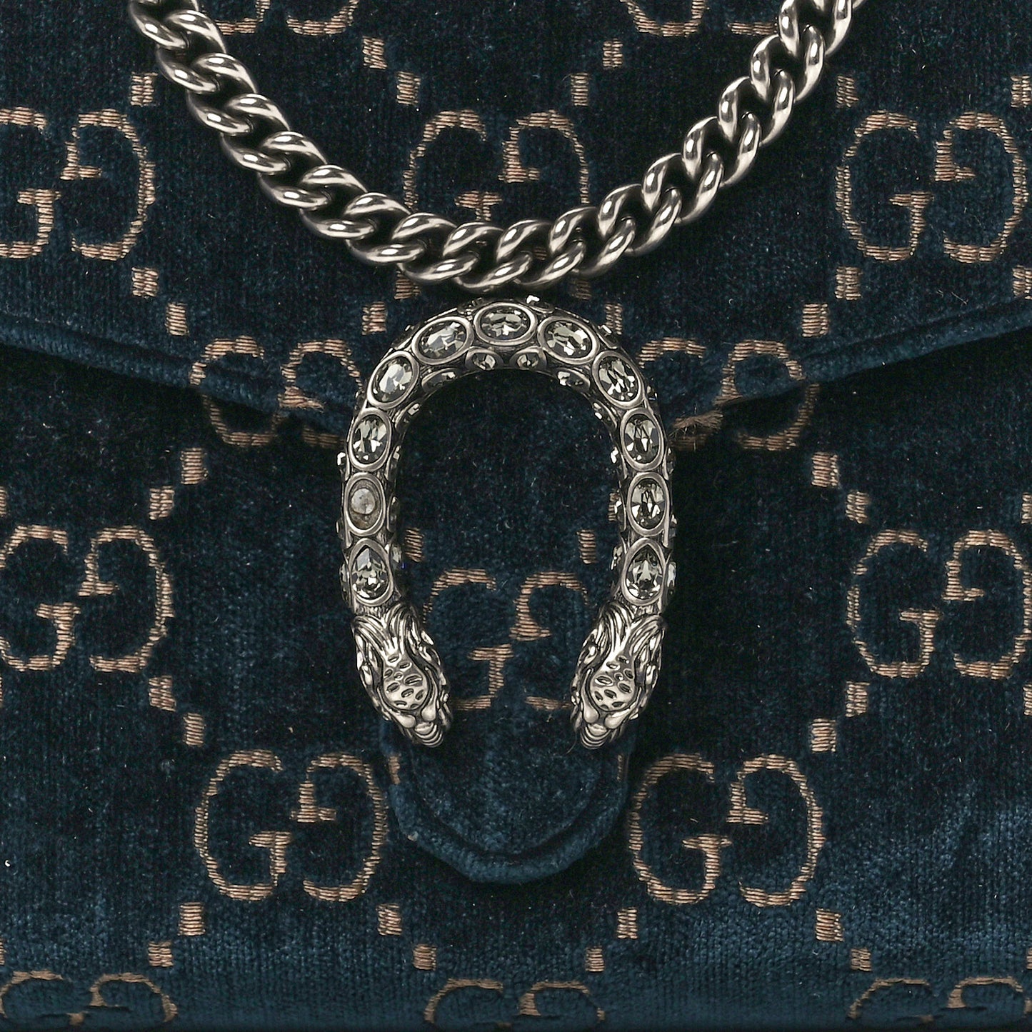 Velvet GG Monogram Mini Dionysus Chain Wallet Blue Beige Black