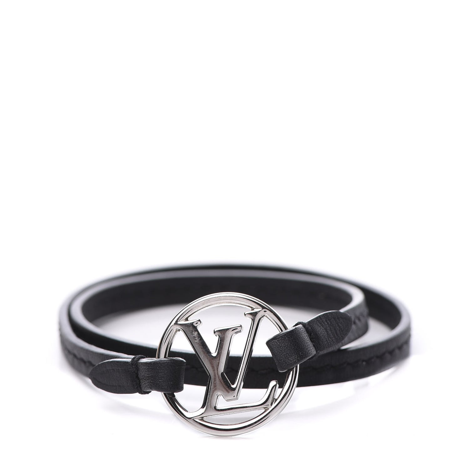 Calfskin LV Circle Double Wrap Bracelet Black