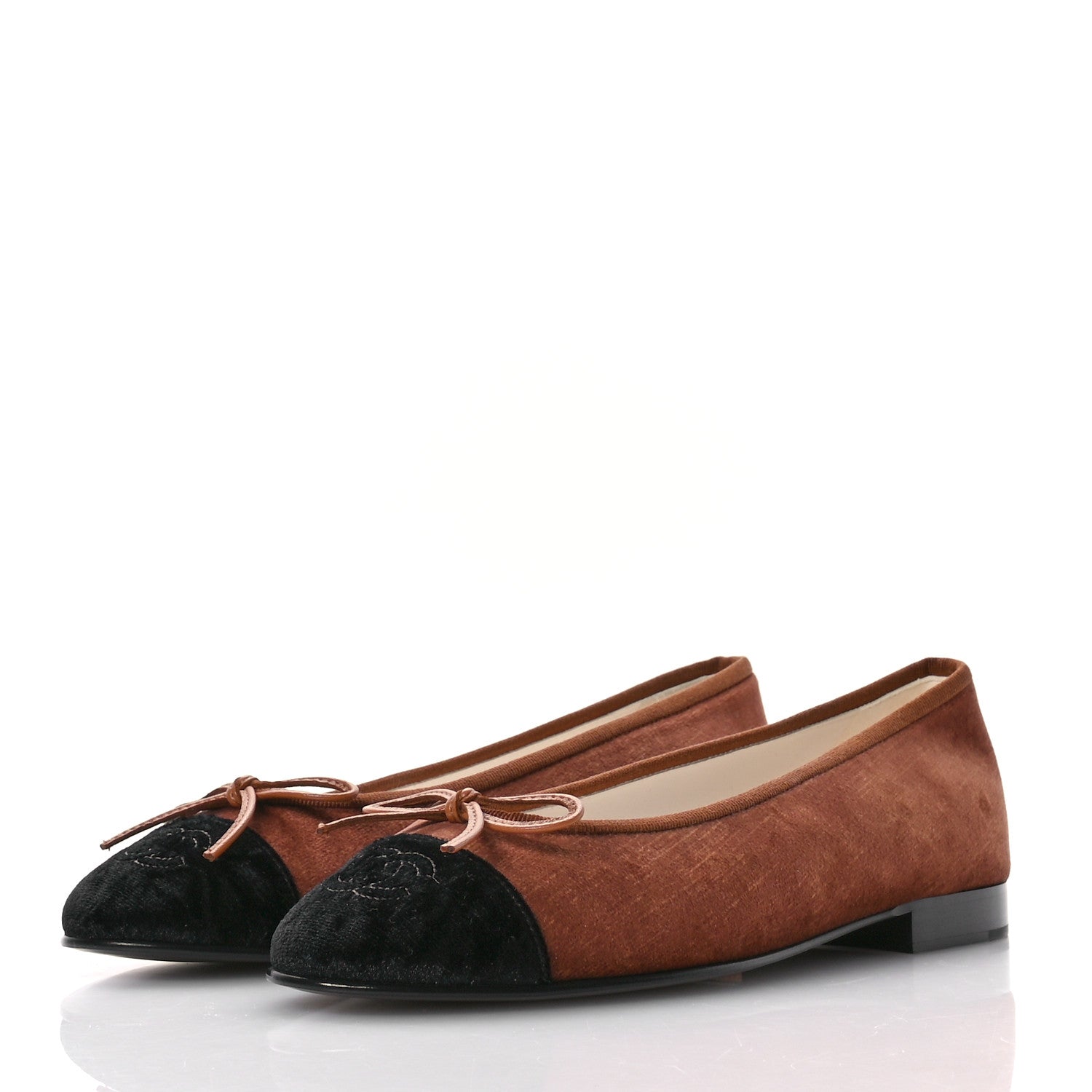 Chanel Velvet Cap Toe CC Ballerina Flats 38 Brown Black 4 of 9