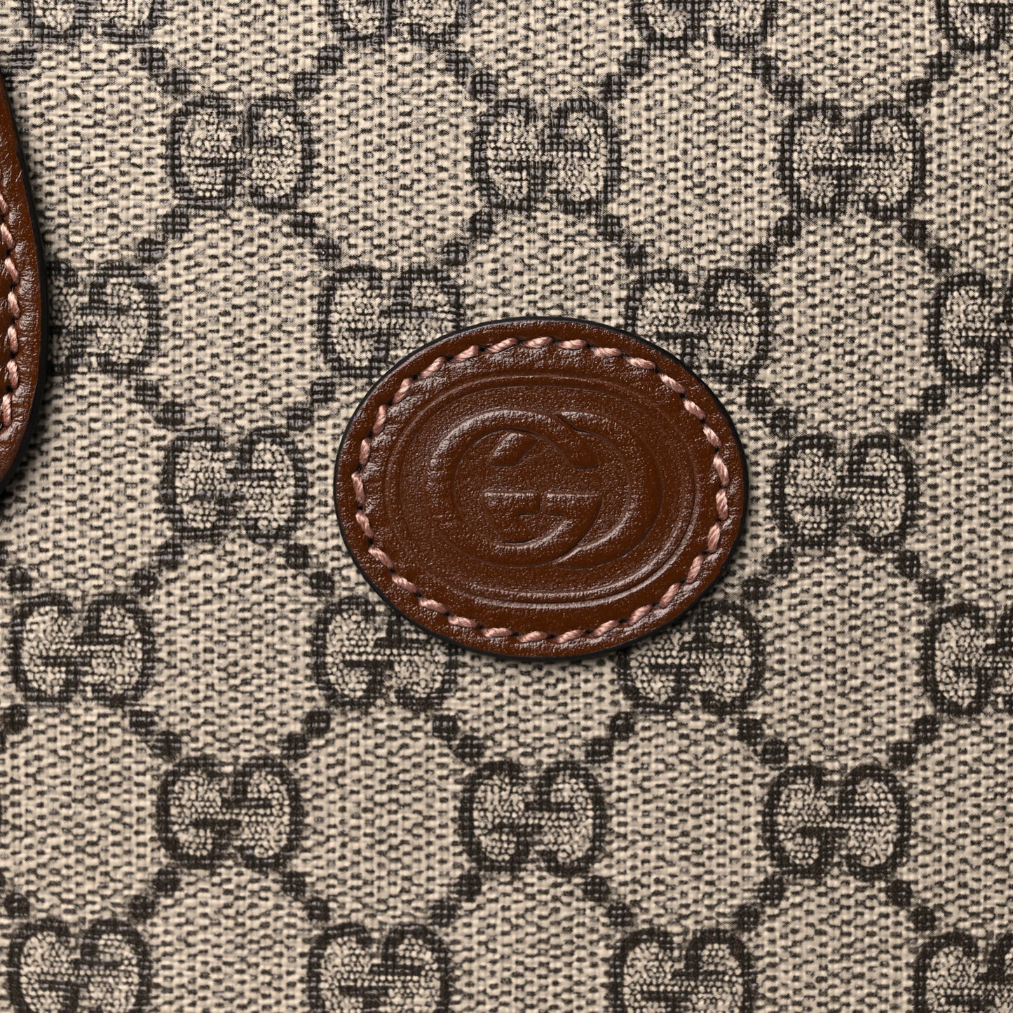 GG Supreme Monogram Azalea Calfskin Small Retro Interlocking G Tote Bag Beige Ebony Brown Sugar